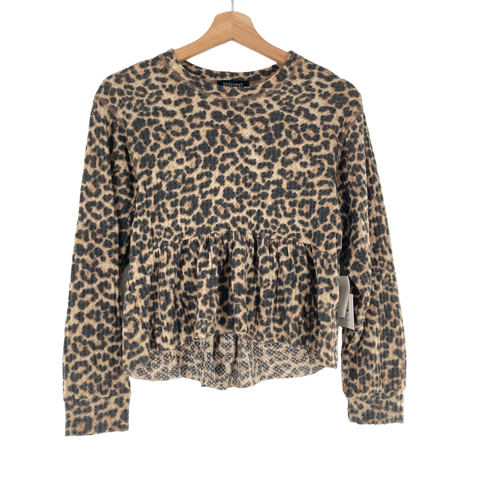 La La Land Creative Leopard Babydoll Waffle Henley Tee